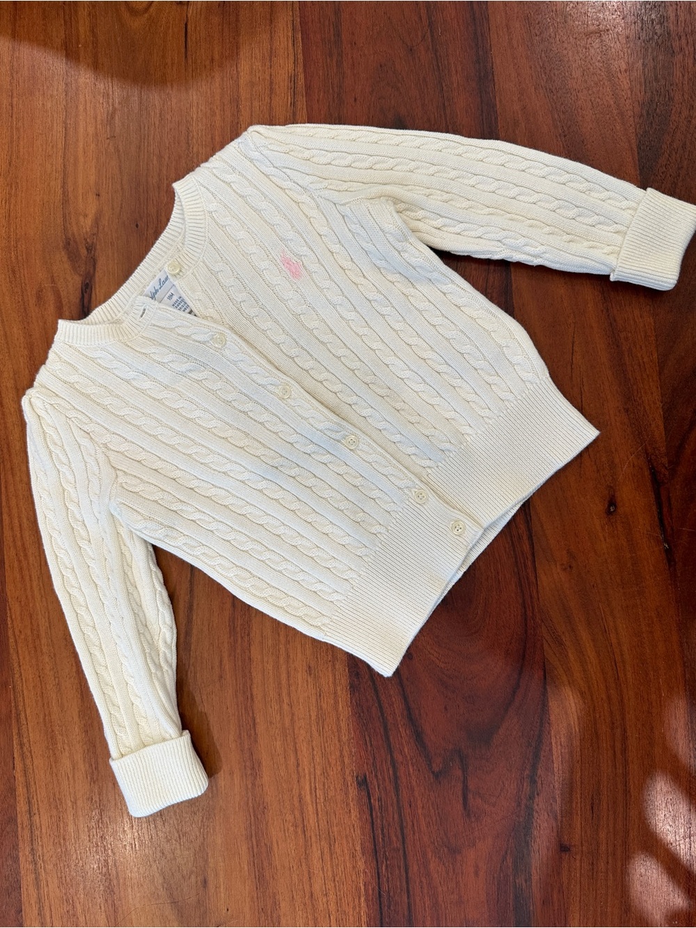 Ralph Lauren Ivory Cable Knit Button-Front Cardigan for Toddler Girls